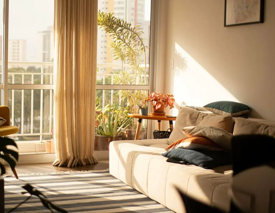 Sunlit, tidy apartment interior